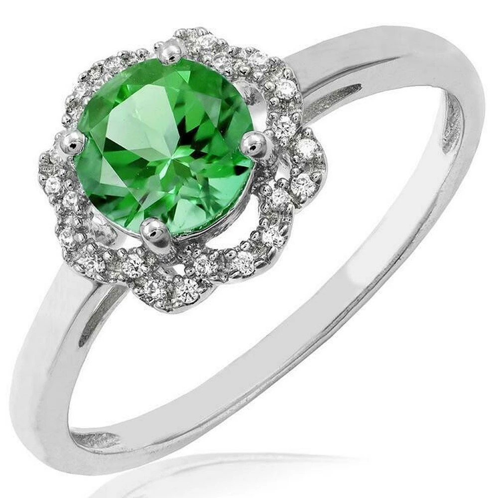 Peridot Ring with Diamond Floral Halo 14KT Gold