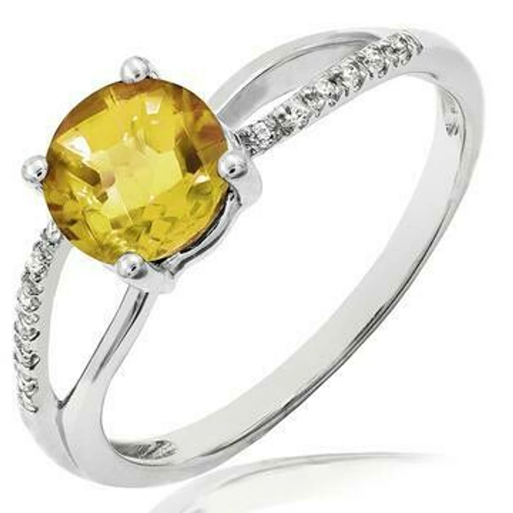 Citrine Ring with Diamond Accent and Split Shoulders Gold