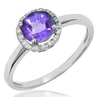 Amethyst Ring with Diamond Halo 14KT Gold