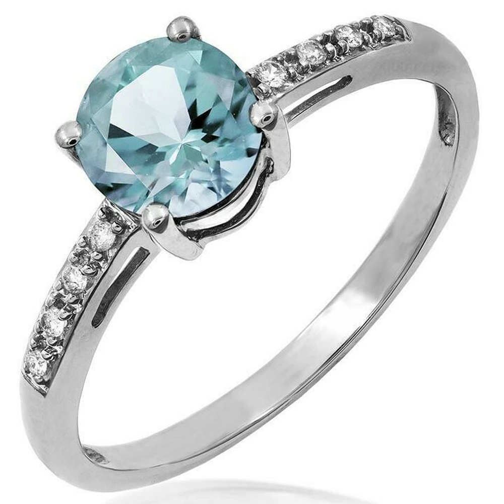 Aquamarine Ring with Diamond Accent 14KT Gold