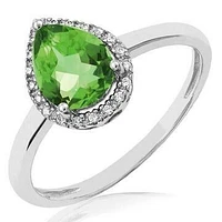 Peridot Teardrop Ring with Diamond Halo 14KT Gold