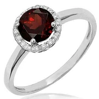 Garnet Ring with Diamond Halo 14KT Gold