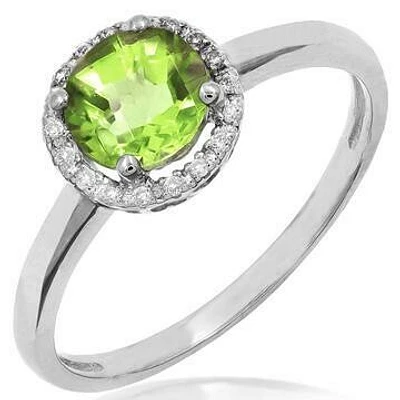 Peridot Ring with Diamond Halo 14KT Gold