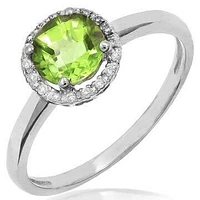 Peridot Ring with Diamond Halo 14KT Gold