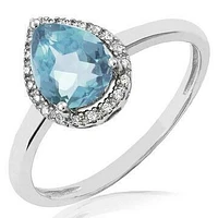 Aquamarine Teardrop Ring with Diamond Halo 14KT Gold