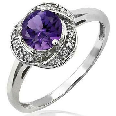 Amethyst Ring with Diamond Whirl Halo 14KT Gold