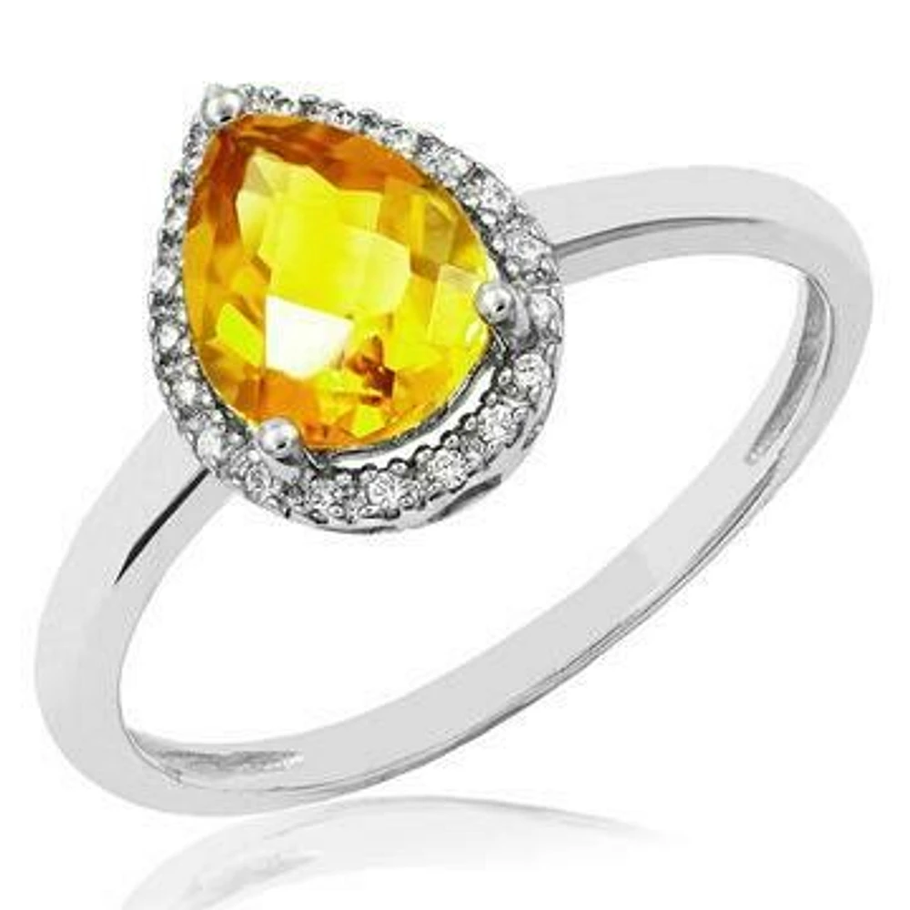 Citrine Teardrop Ring with Diamond Halo 14KT Gold