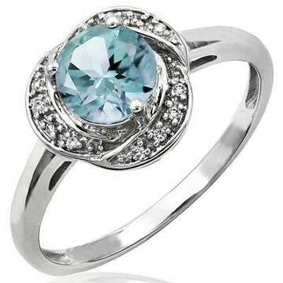 Aquamarine Ring with Diamond Whirl Halo 14KT Gold