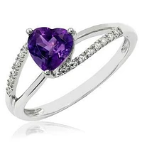 Heart Amethyst Ring with Diamond Accent and Split Shoulders 14KT Gold