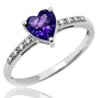 Heart Amethyst Ring with Diamond Accent 14KT Gold