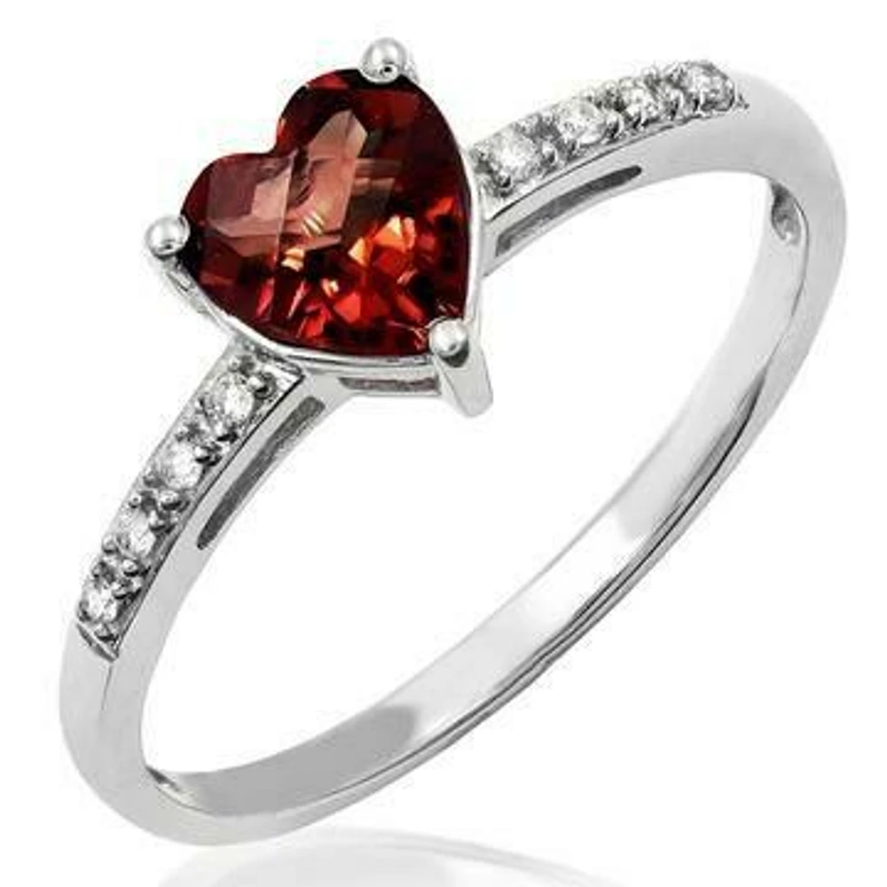 Heart Garnet Ring with Diamond Accent 14KT Gold