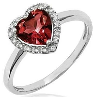 Heart Garnet Ring with Diamond Halo 14KT Gold