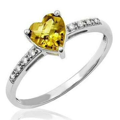 Heart Citrine Ring with Diamond Accent 14KT Gold