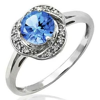 Blue Topaz Ring with Diamond Whirl Halo 14KT Gold