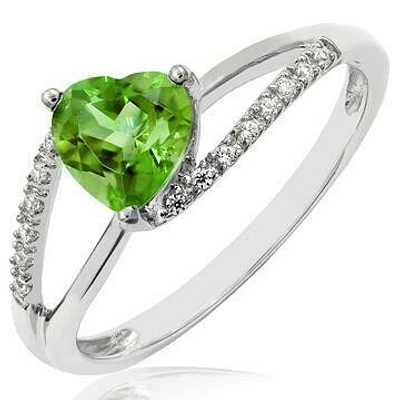 Heart Peridot Ring with Diamond Accent and Split Shoulders 14KT Gold