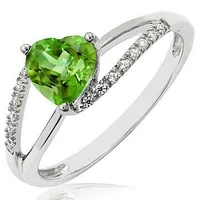 Heart Peridot Ring with Diamond Accent and Split Shoulders 14KT Gold