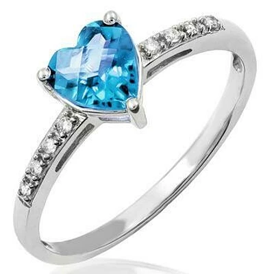 Heart Blue Topaz Ring with Diamond Accent 14KT Gold