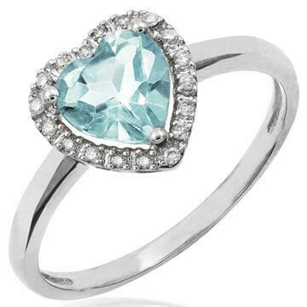 Heart Aquamarine Ring with Diamond Halo 14KT Gold