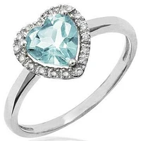 Heart Aquamarine Ring with Diamond Halo 14KT Gold