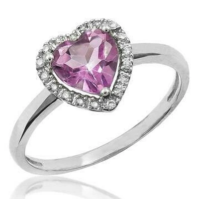 Heart Pink Topaz Ring with Diamond Halo 14KT Gold