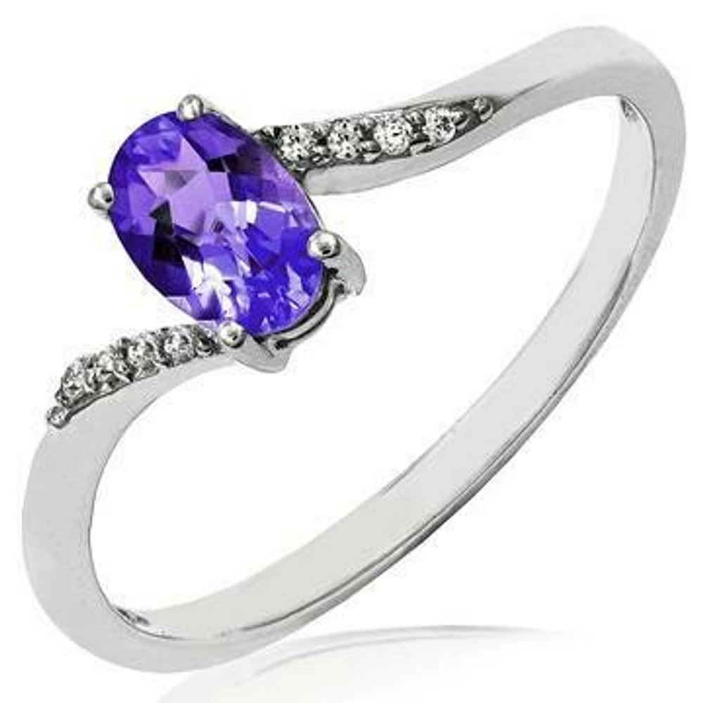 Oval Amethyst Bypass Ring with Diamond Accent 14KT Gold