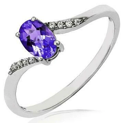 Oval Amethyst Bypass Ring with Diamond Accent 14KT Gold