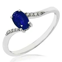 Oval Blue Sapphire Bypass Ring with Diamond Accent 14KT Gold