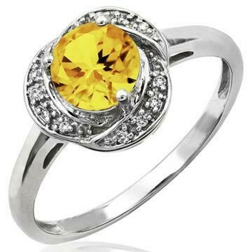 Citrine Ring with Diamond Whirl Halo 14KT Gold