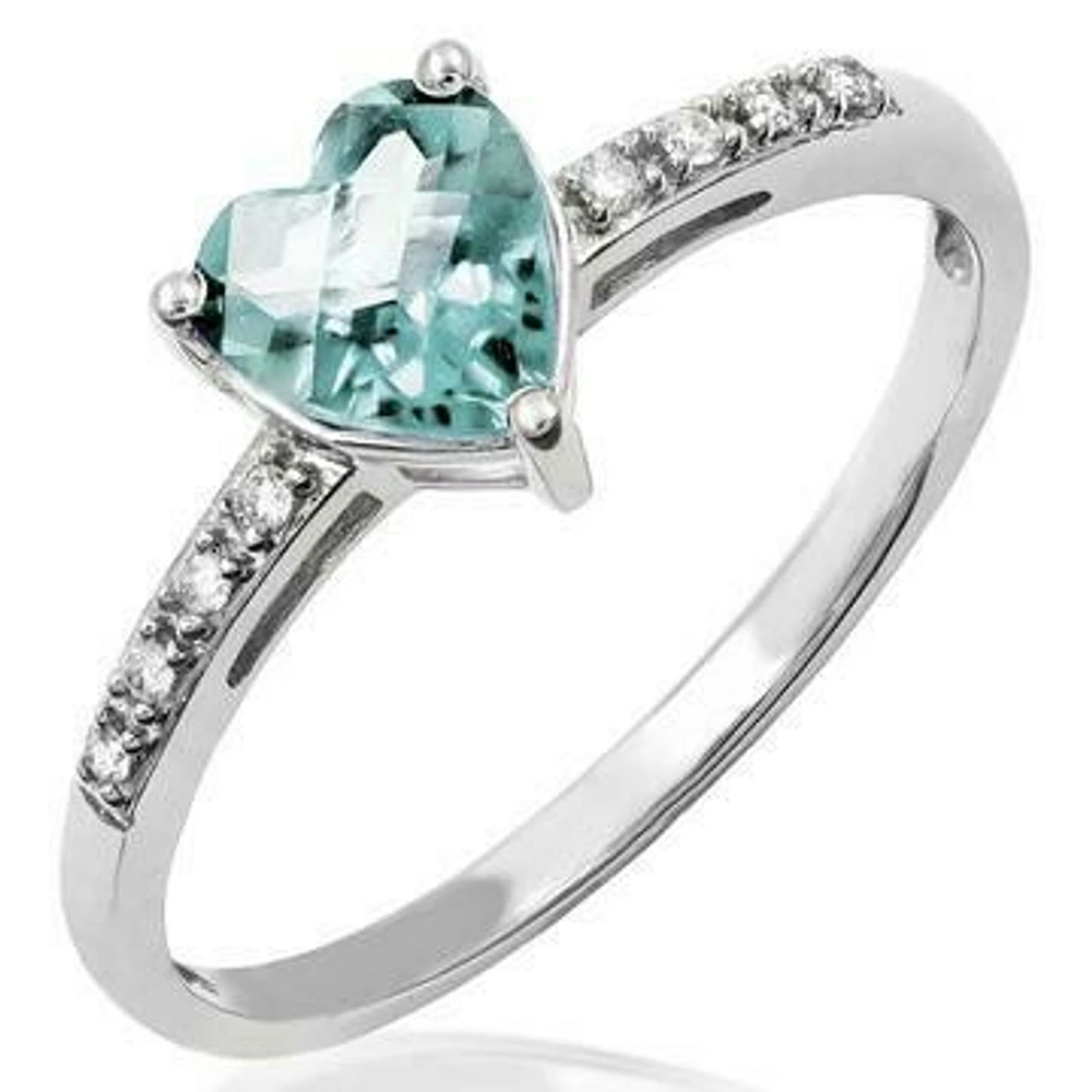 Heart Aquamarine Ring with Diamond Accent 14KT Gold