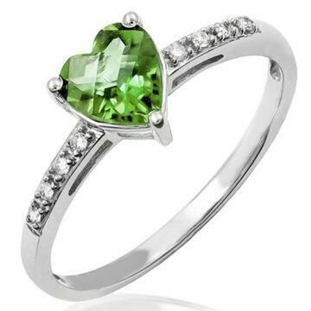 Heart Peridot Ring with Diamond Accent 14KT Gold