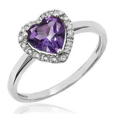 Heart Amethyst Ring with Diamond Halo 14KT Gold