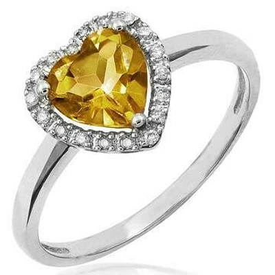 Heart Citrine Ring with Diamond Halo 14KT Gold