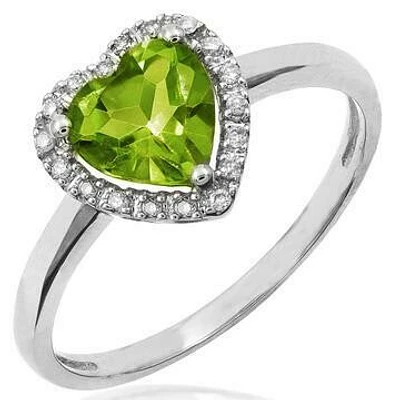 Heart Peridot Ring with Diamond Halo 14KT Gold