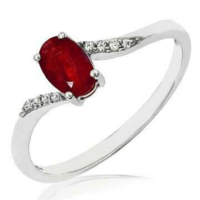 Oval Ruby Bypass Ring with Diamond Accent 14KT Gold