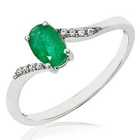 Oval Emerald Bypass Ring with Diamond Accent 14KT Gold