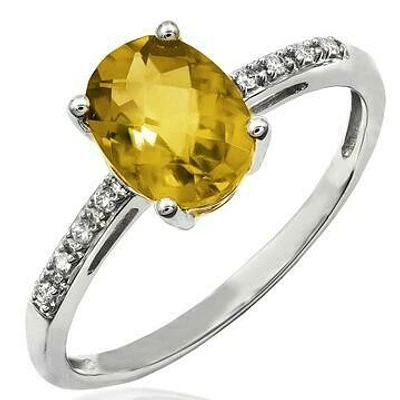 Oval Citrine Ring with Diamond Accent 14KT Gold