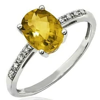 Oval Citrine Ring with Diamond Accent 14KT Gold