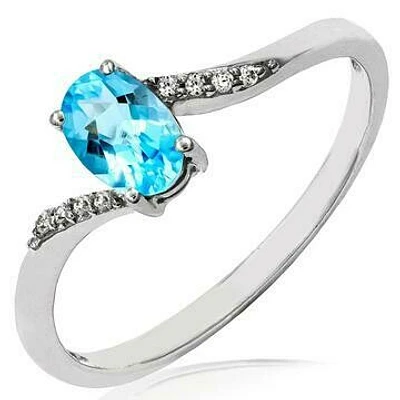 Oval Blue Topaz Bypass Ring with Diamond Accent 14KT Gold