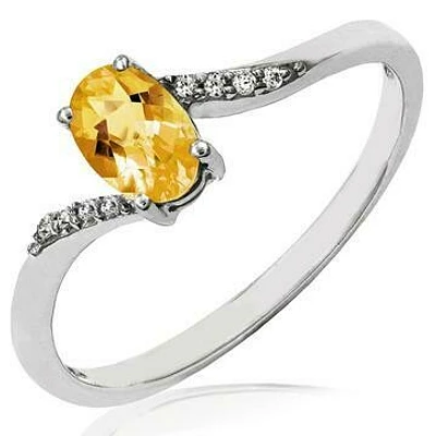 Oval Citrine Bypass Ring with Diamond Accent 14KT Gold