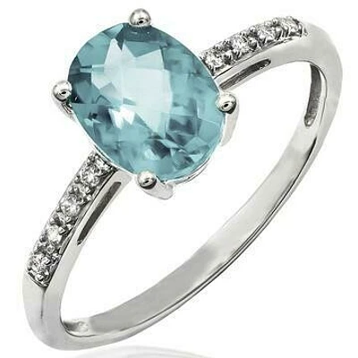 Oval Aquamarine Ring with Diamond Accent 14KT Gold