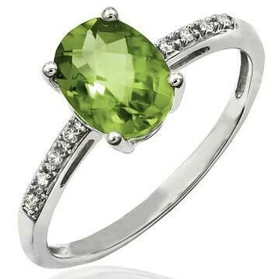 Oval Peridot Ring with Diamond Accent 14KT Gold