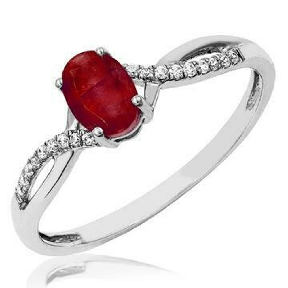 Oval Ruby Ring with Diamond Accent and Split Shoulders 14KT Gold