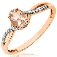 Oval Morganite Ring with Diamond Accent and Split Shoulders 14KT Gold