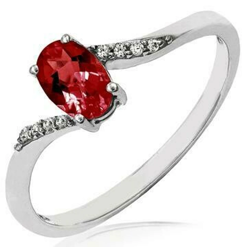 Oval Garnet Bypass Ring with Diamond Accent 14KT Gold