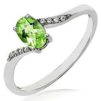 Oval Peridot Bypass Ring with Diamond Accent 14KT Gold