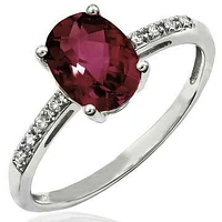 Oval Garnet Ring with Diamond Accent 14KT Gold