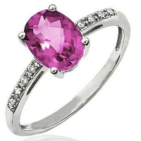 Oval Pink Topaz Ring with Diamond Accent 14KT Gold