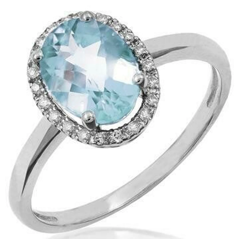 Oval Aquamarine Ring with Diamond Halo 14KT Gold