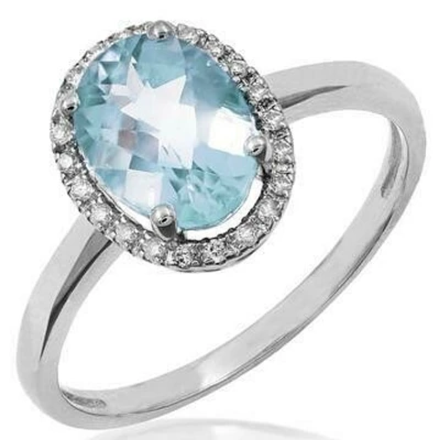 Oval Aquamarine Ring with Diamond Halo 14KT Gold