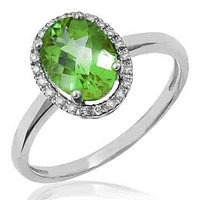 Oval Peridot Ring with Diamond Halo 14KT Gold